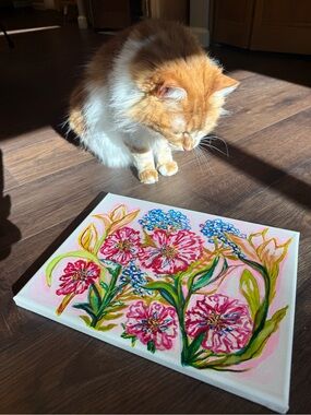 Hand-Painted Pink Floral Canvas Art